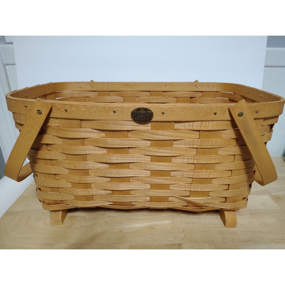 Peterboro Basket Co Vintage Large Footed Basket with handles Made USA Picnic Sz
